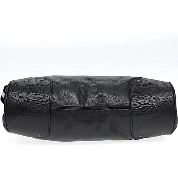 WBALLY Black Leather Trainspotting Work Tote w/ Black Striped Crossbody Strap - Picture 12 of 16